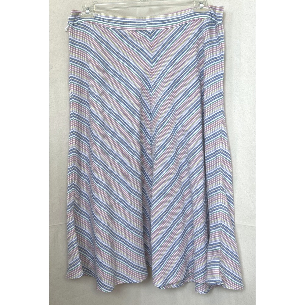 Talbots Petite Boho Hippie Rainbow Stripe Linen Cotton A-Line Skirt 16P READ‎